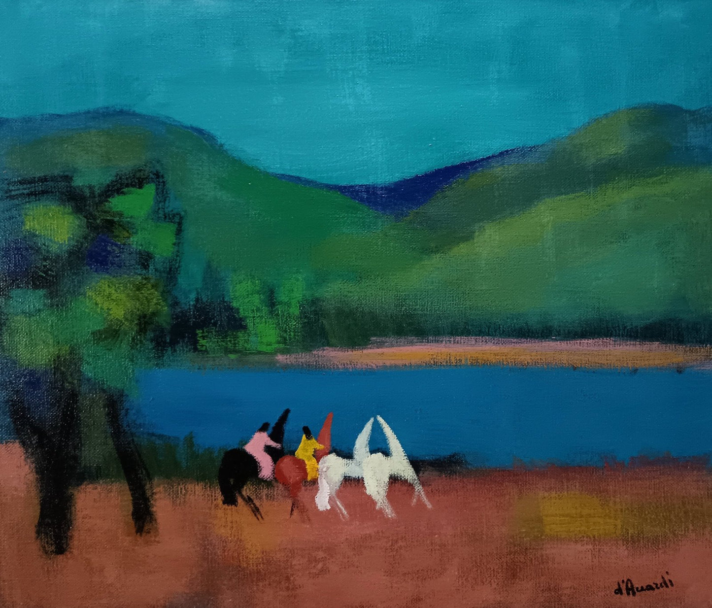 Gian Rodolfo D'accardi (1906-1993) - Cavalcata in paesaggio lacustre