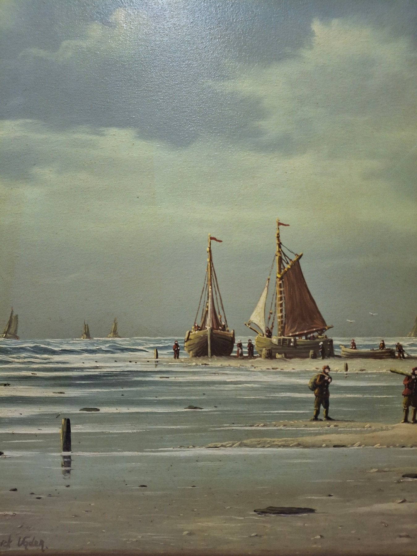 Hendrick Vader (1928-1997) - Botters op het strand - Huile sur toile