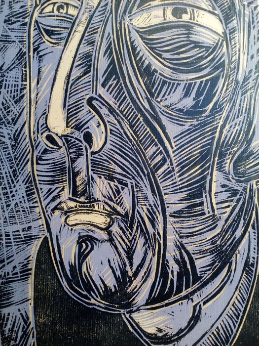 Peter Krusche - Kopf XI - Gravure sur bois imprimée sur papier