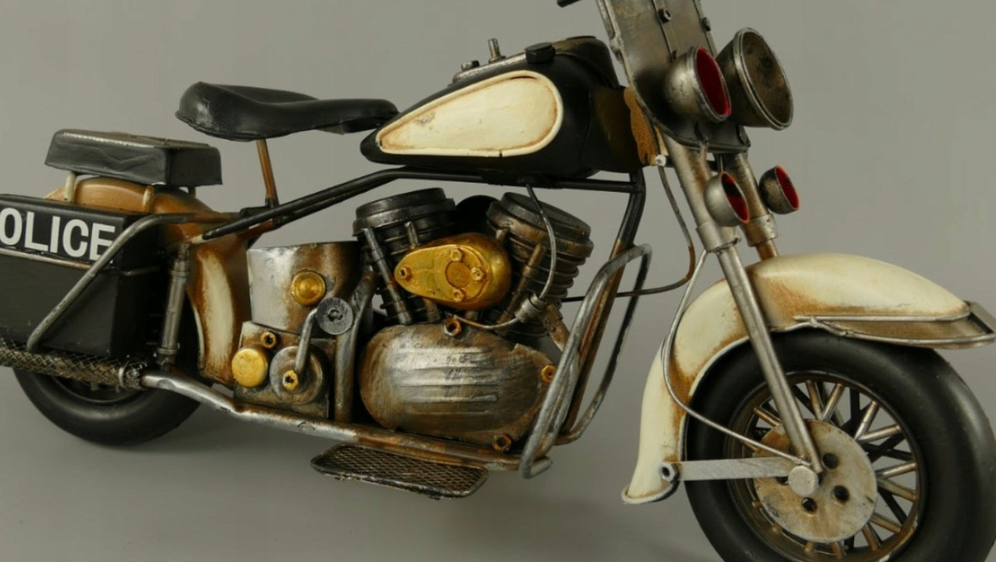Moto Police Vintage - Jouet en métal blanc - artisanat lituanien