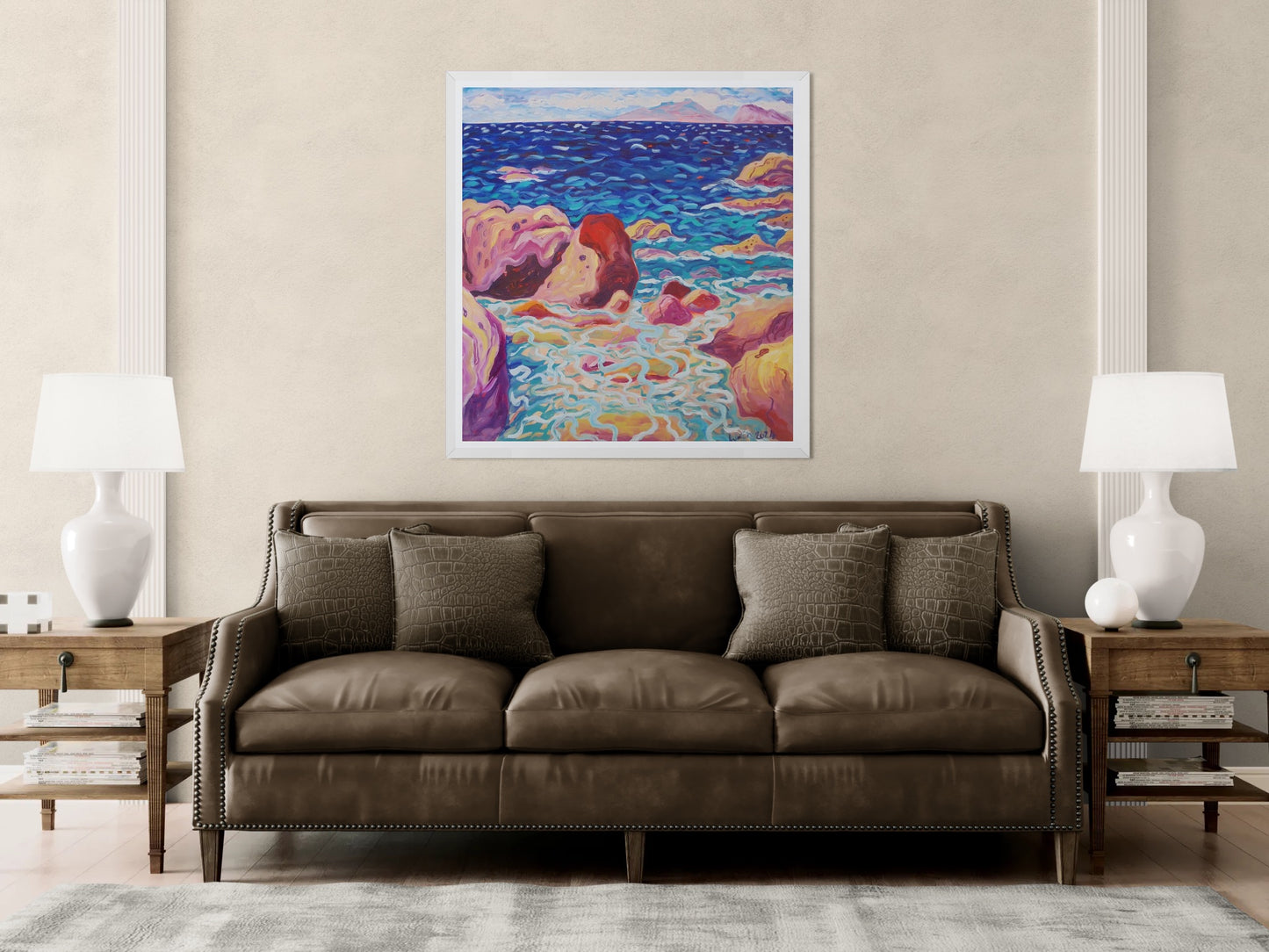 Kirsty Wain - ROCKY SHORE AT PLAYA SARDINA LOOKING TOWARDS GIBRALTAR