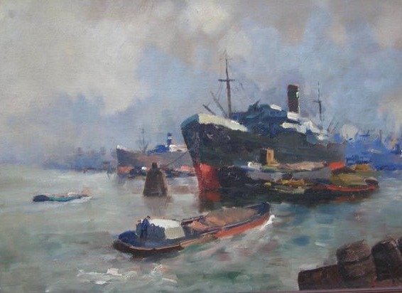 Peinture marine de M. Ottee (pseud. Arnout van Gilst) (1898-1982)