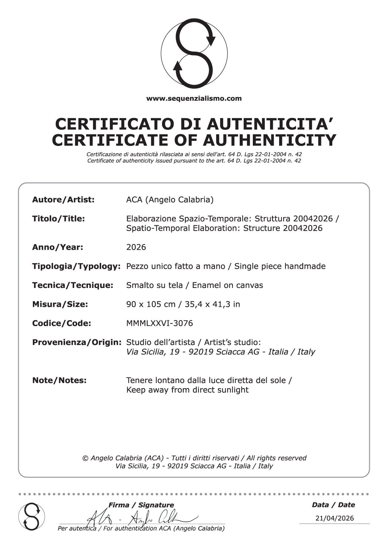 Angelo Calabria - Elaborazione 3075/3076