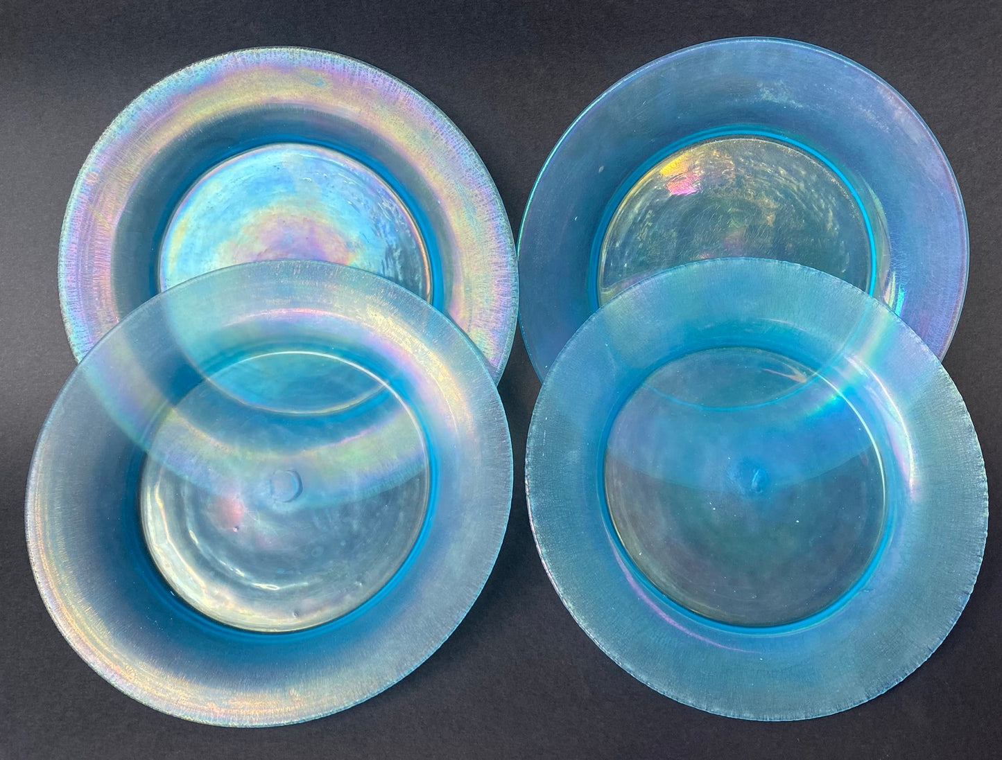 Assiettes en Verre Soufflé Irrisé Bleu, Murano, Venise