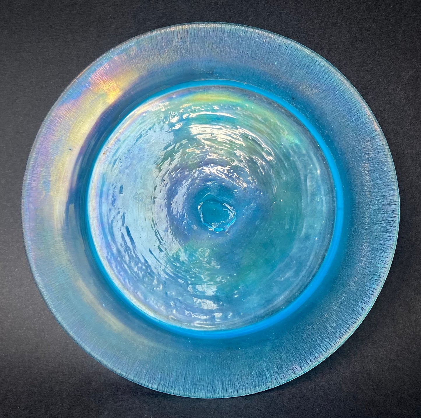 Assiettes en Verre Soufflé Irrisé Bleu, Murano, Venise