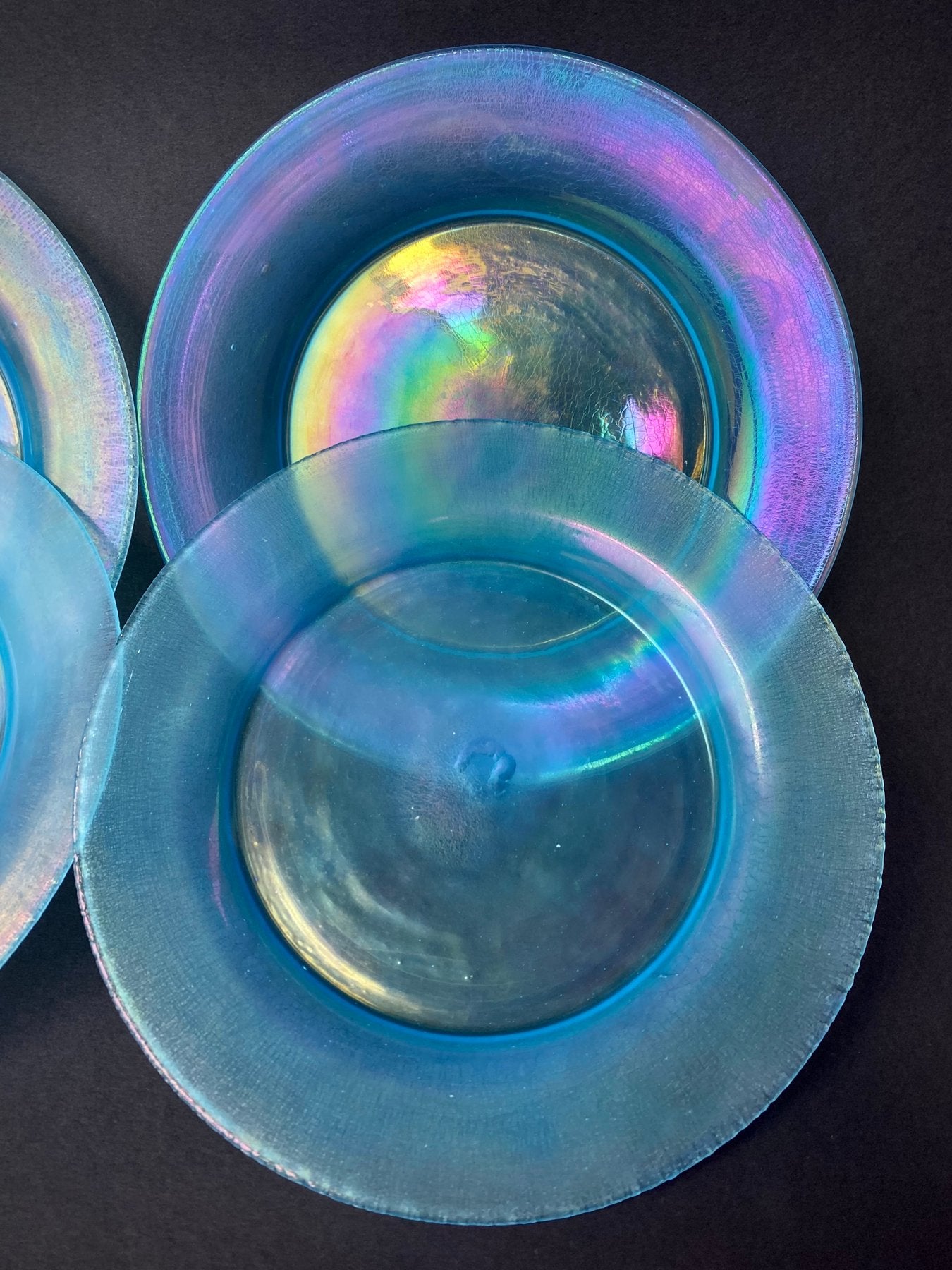 Assiettes en Verre Soufflé Irrisé Bleu, Murano, Venise