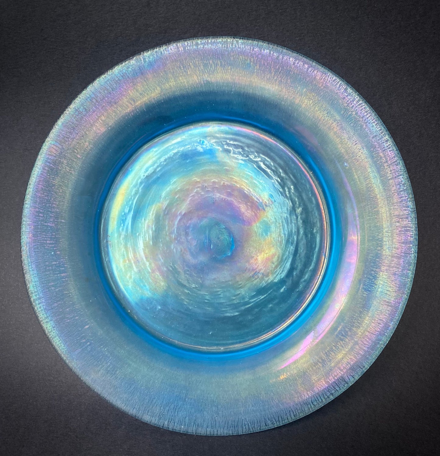 Assiettes en Verre Soufflé Irrisé Bleu, Murano, Venise