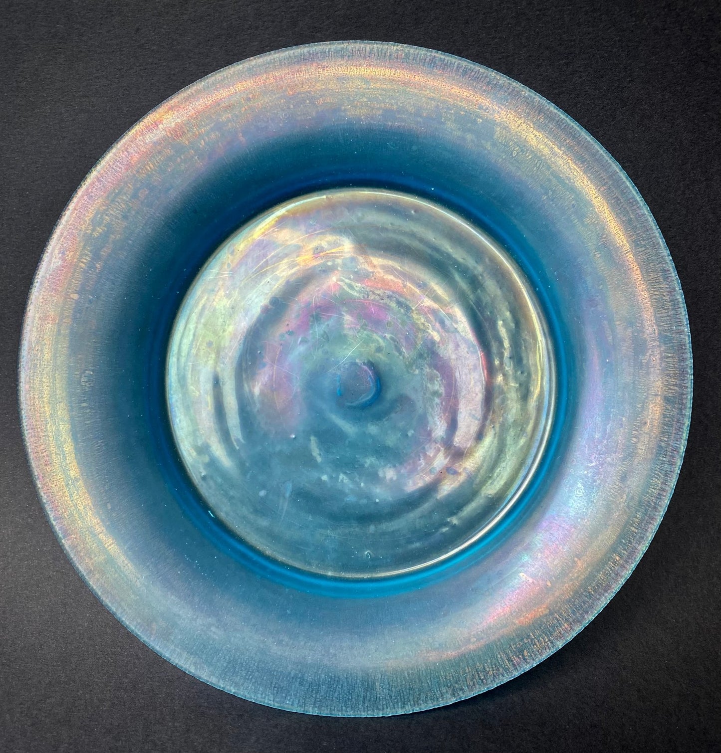 Assiettes en Verre Soufflé Irrisé Bleu, Murano, Venise