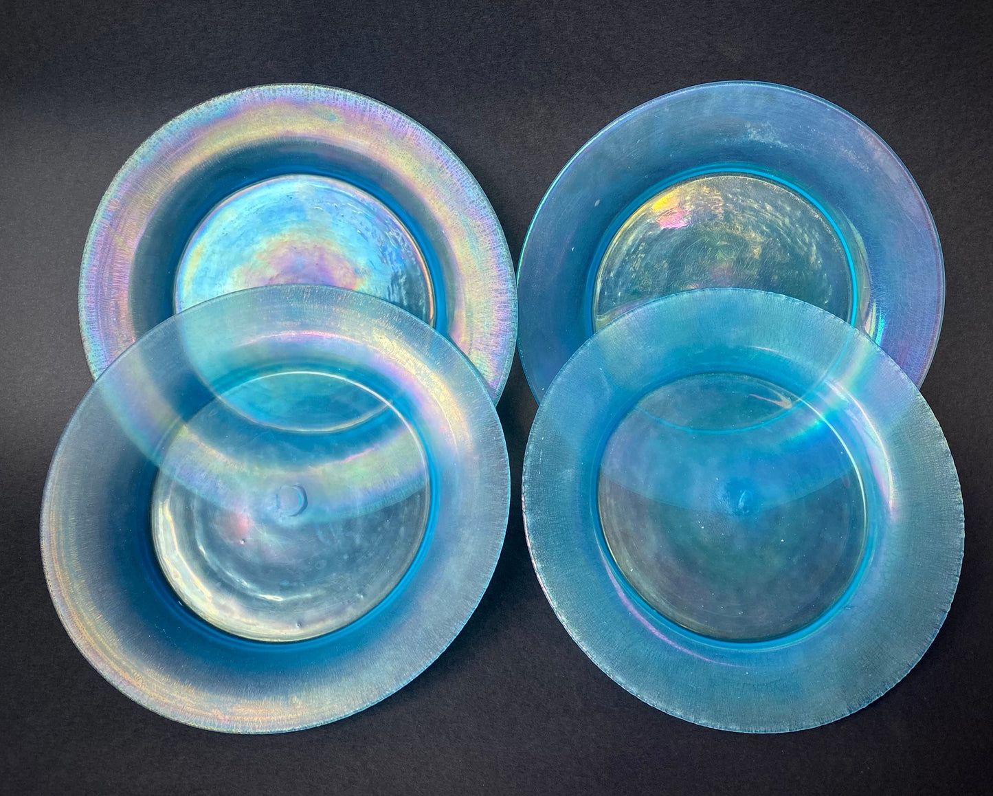Assiettes en Verre Soufflé Irrisé Bleu, Murano, Venise
