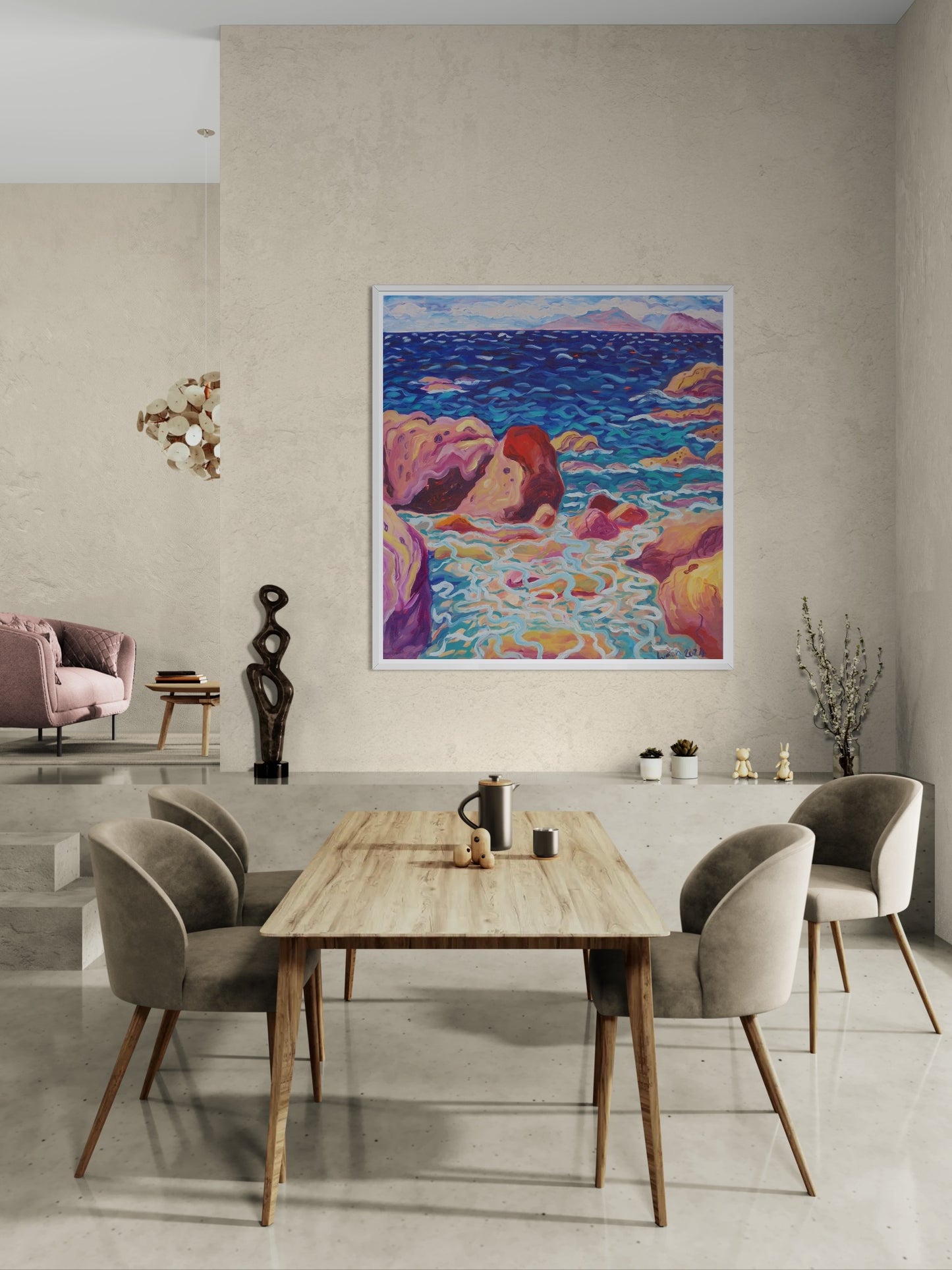 Kirsty Wain - ROCKY SHORE AT PLAYA SARDINA LOOKING TOWARDS GIBRALTAR