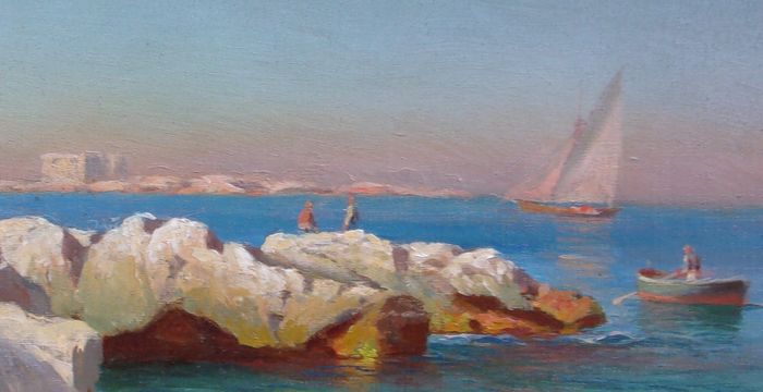 François Gautier (1842-1917) - Très beau bord de mer à Marseille
