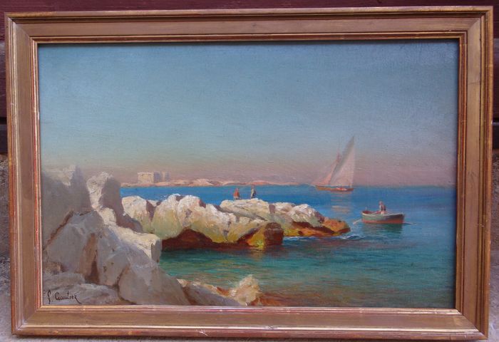 François Gautier (1842-1917) - Très beau bord de mer à Marseille