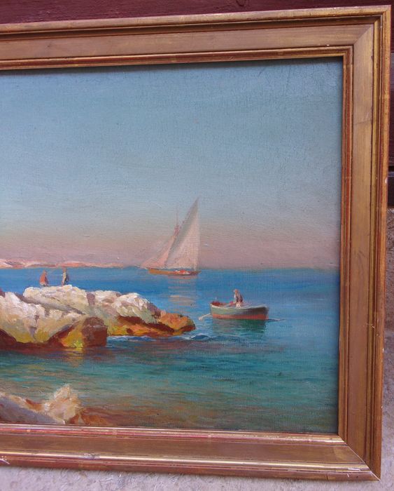 François Gautier (1842-1917) - Très beau bord de mer à Marseille