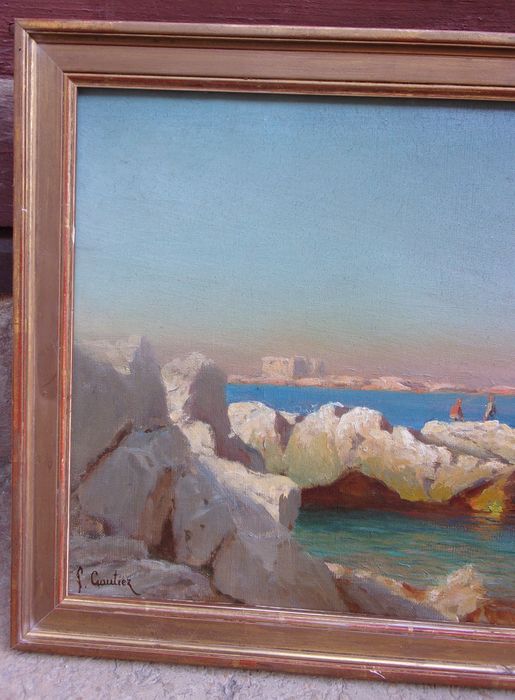 François Gautier (1842-1917) - Très beau bord de mer à Marseille