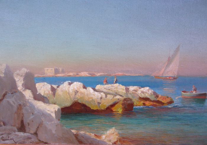 François Gautier (1842-1917) - Très beau bord de mer à Marseille