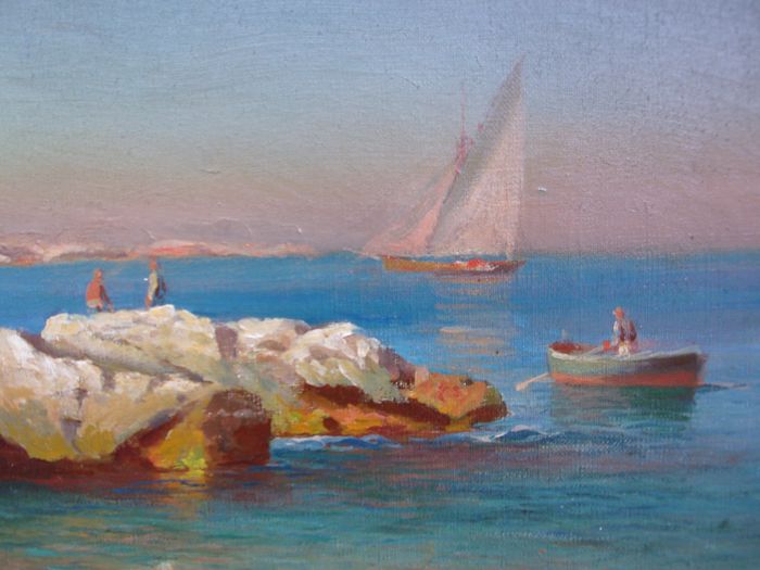 François Gautier (1842-1917) - Très beau bord de mer à Marseille