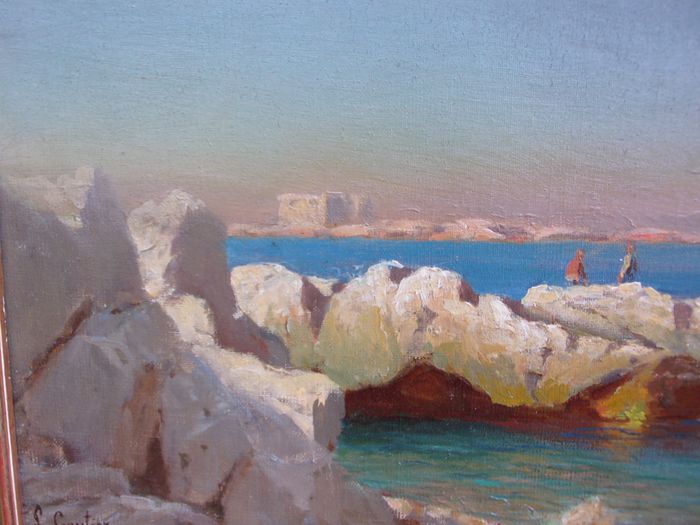 François Gautier (1842-1917) - Très beau bord de mer à Marseille