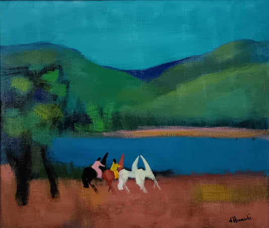 Gian Rodolfo D'accardi (1906-1993) - Cavalcata in paesaggio lacustre