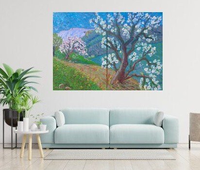 Kirsty Wain - Almond blossom and goldfinches in the Andalucian mountains