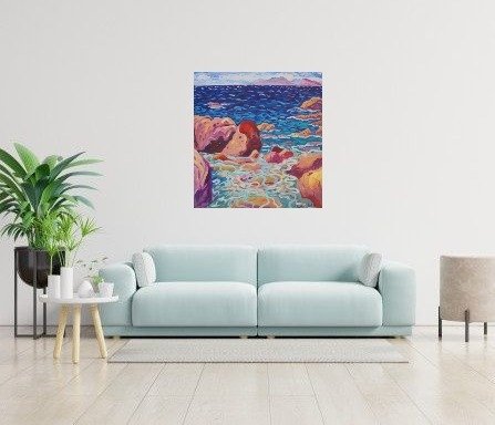 Kirsty Wain - ROCKY SHORE AT PLAYA SARDINA LOOKING TOWARDS GIBRALTAR