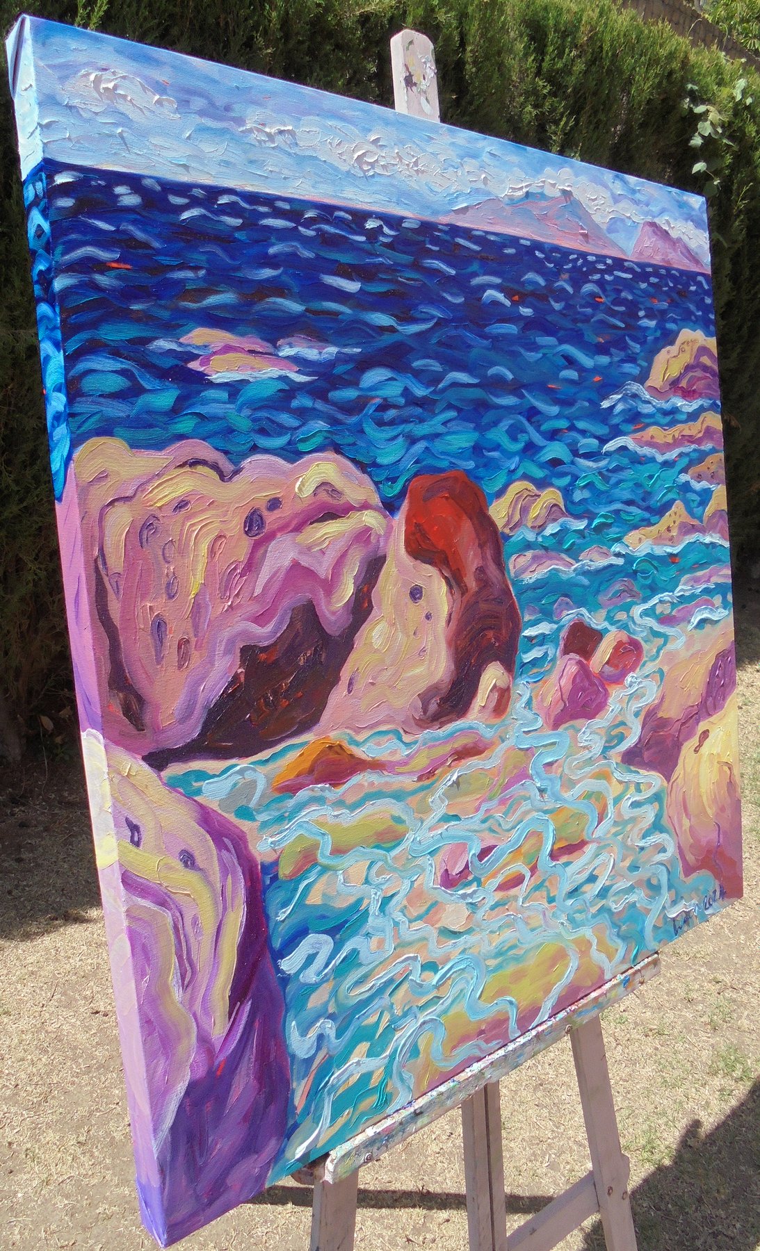 Kirsty Wain - ROCKY SHORE AT PLAYA SARDINA LOOKING TOWARDS GIBRALTAR