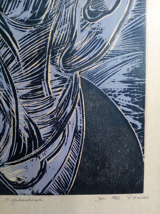 Peter Krusche - Kopf XI - Gravure sur bois imprimée sur papier