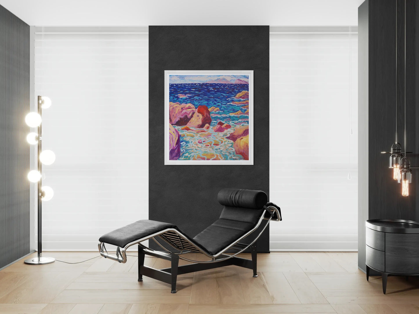 Kirsty Wain - ROCKY SHORE AT PLAYA SARDINA LOOKING TOWARDS GIBRALTAR