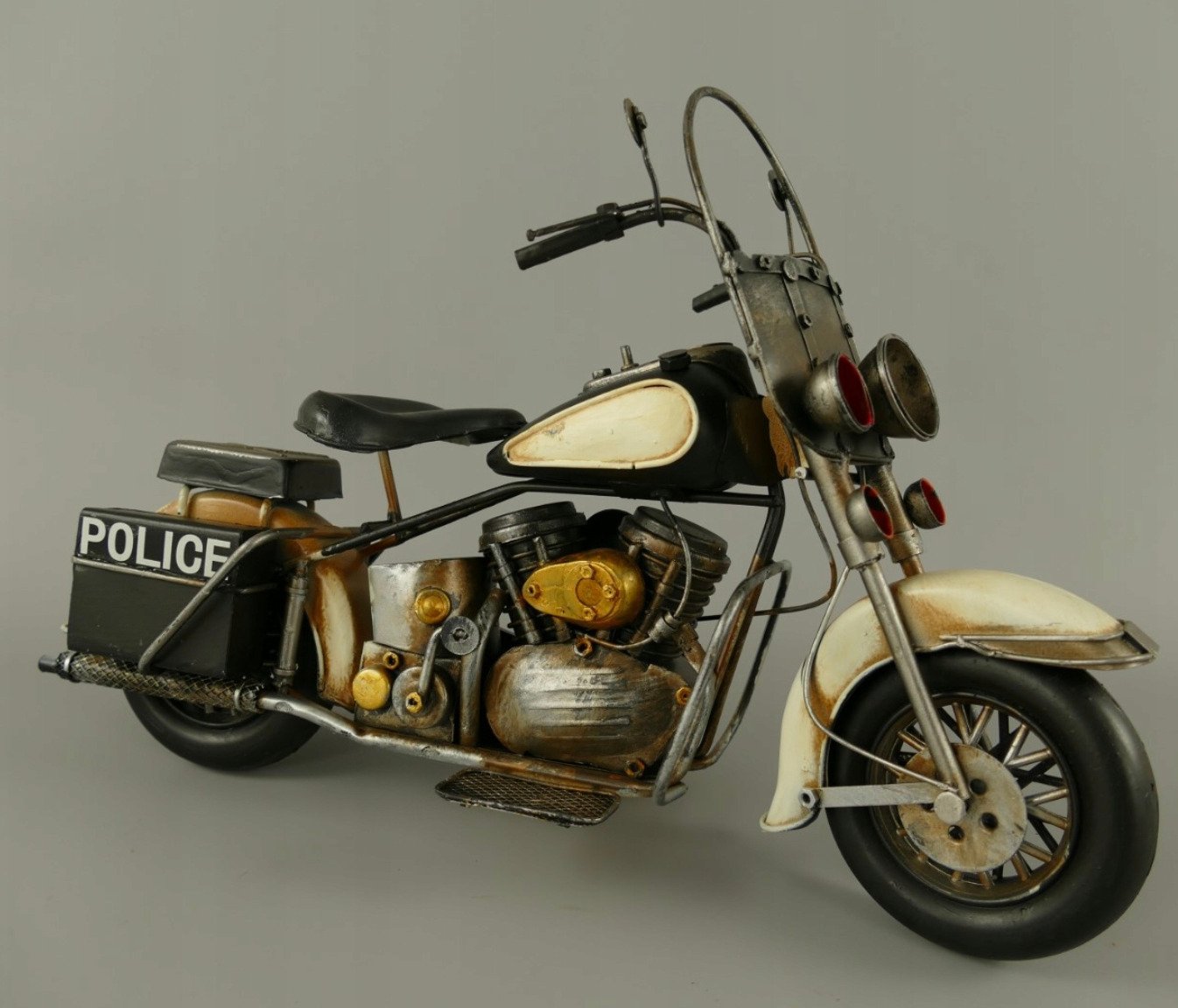 Moto Police Vintage - Jouet en métal blanc - artisanat lituanien
