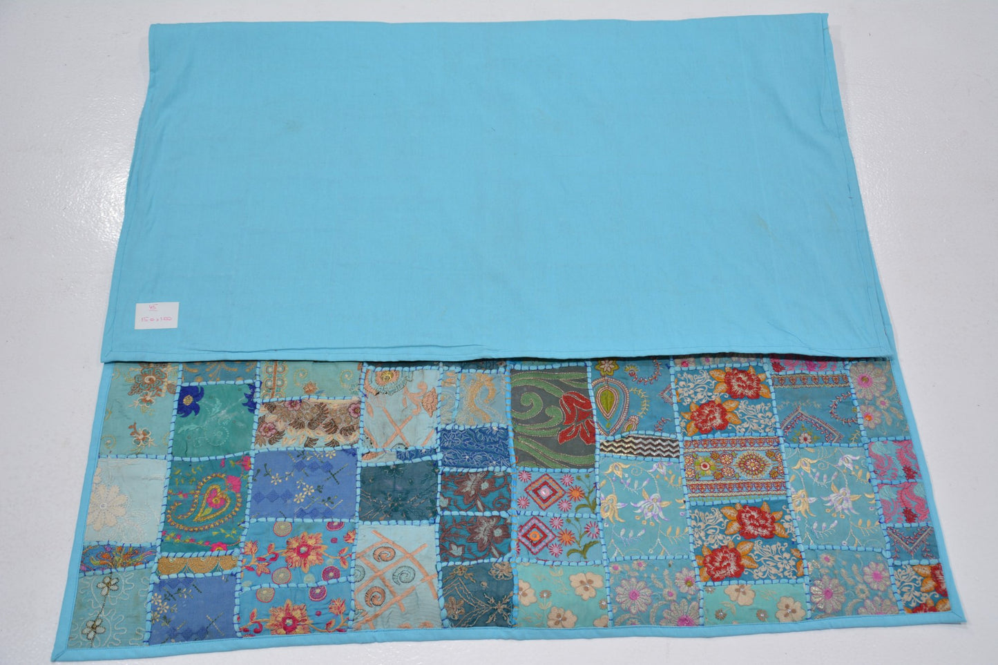 Patchwork artisanal bleu - 100 x 150 cm - Origine Inde