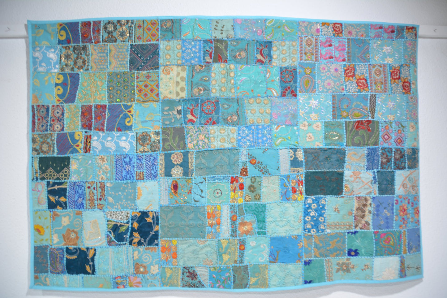 Patchwork artisanal bleu - 100 x 150 cm - Origine Inde