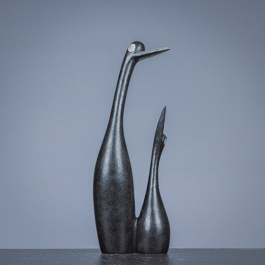 Belle sculpture minimaliste "Deux Oiseaux" en pierre