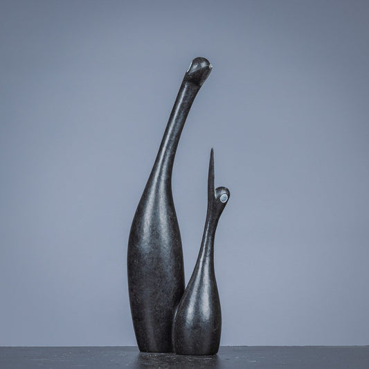 Belle sculpture minimaliste "Deux Oiseaux" en pierre