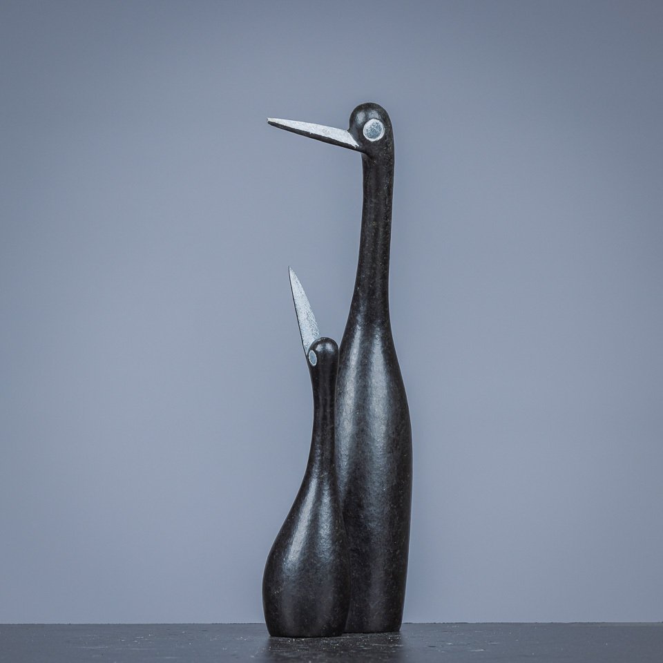 Belle sculpture minimaliste "Deux Oiseaux" en pierre