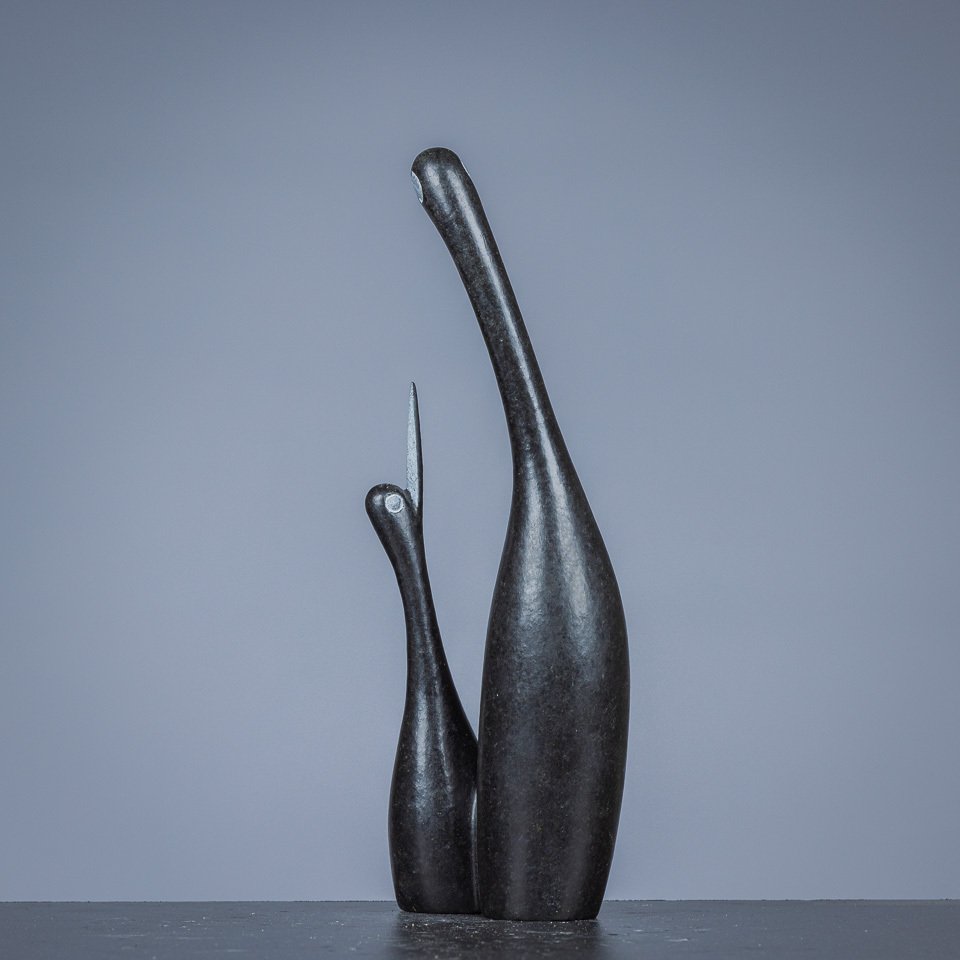 Belle sculpture minimaliste "Deux Oiseaux" en pierre