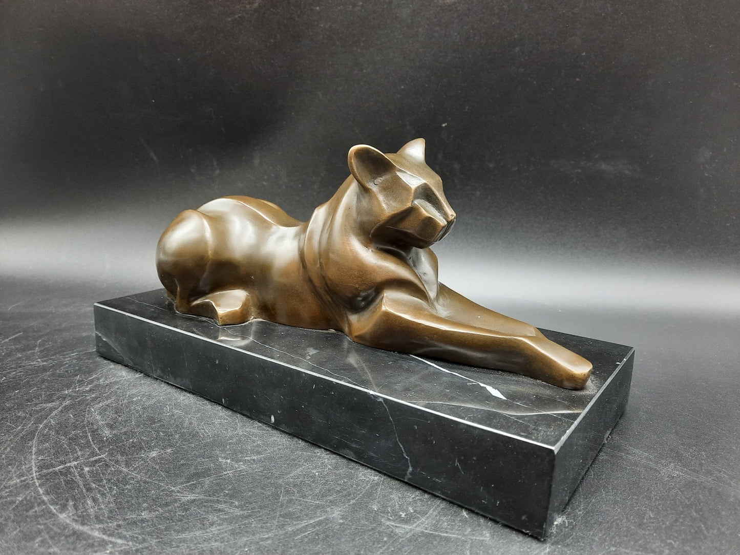 FELIN Sculpture bronze sur socle marbre