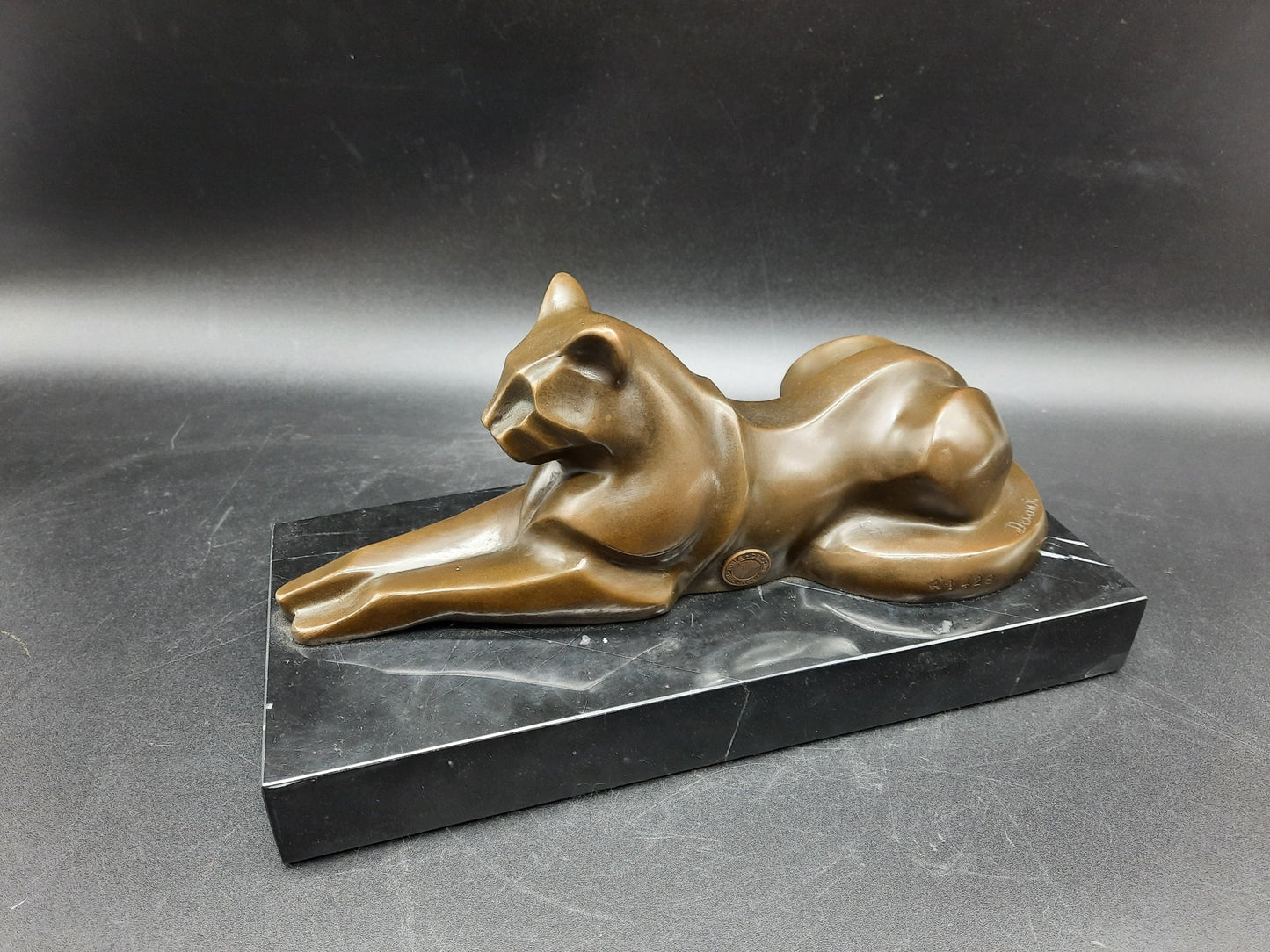 FELIN Sculpture bronze sur socle marbre