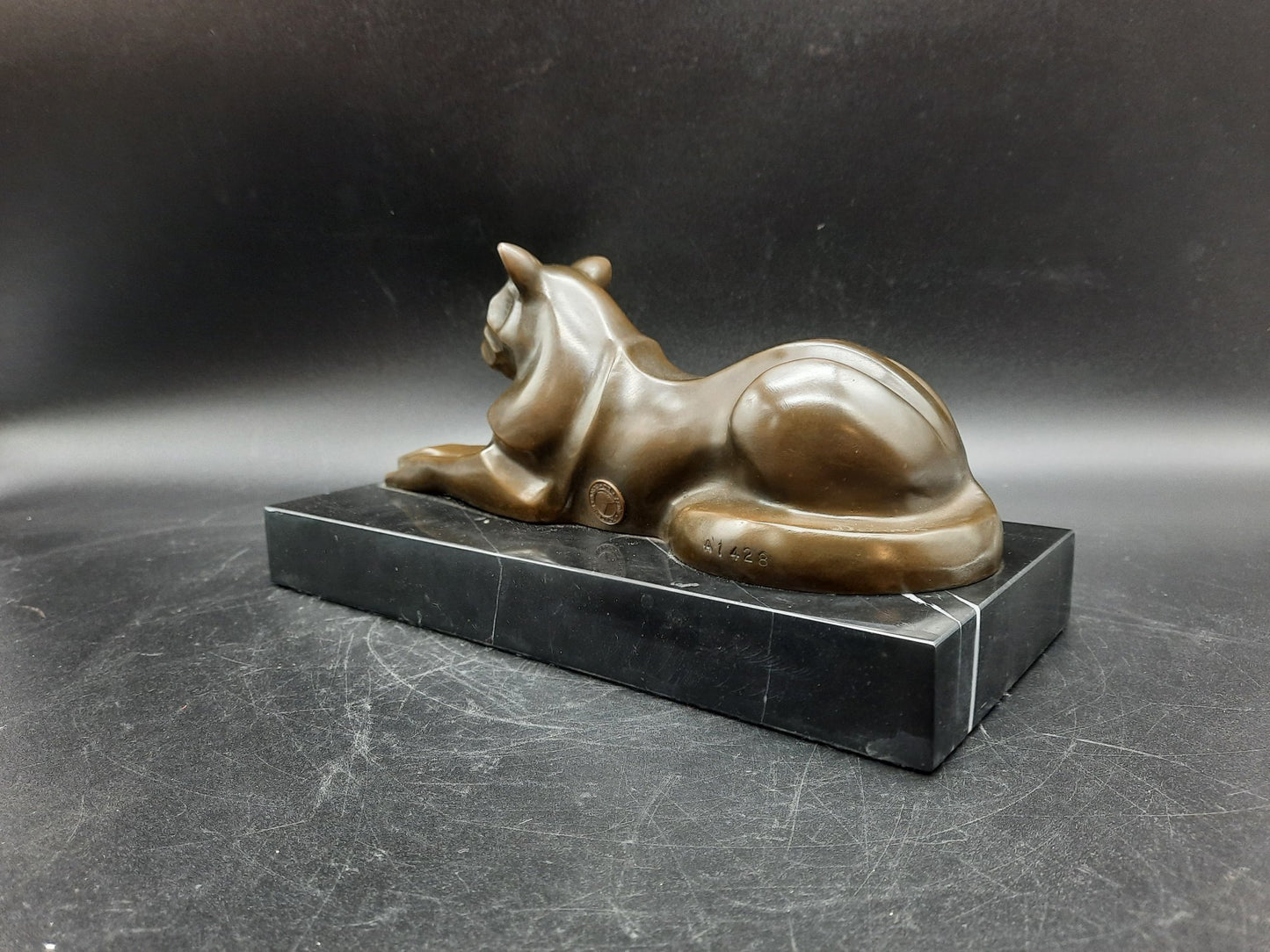 FELIN Sculpture bronze sur socle marbre