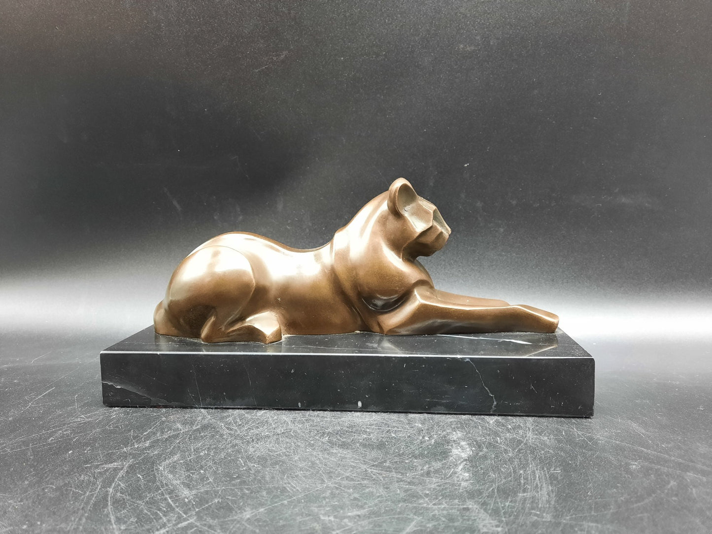 FELIN Sculpture bronze sur socle marbre